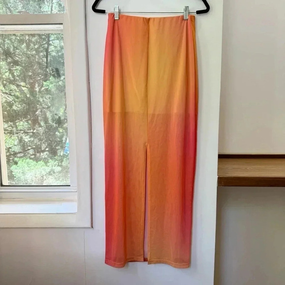 Boskemper Mesh Colorblock Maxi Skirt Sheer Long Ombre Orange - Picture 8 of 15
